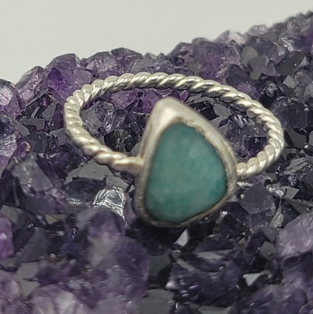 AMAZONITE RING HANDMADE IN STERLING SILVER METAL SIZE 7.5 - Picture 4 of 6